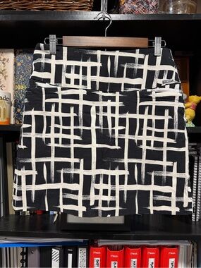Black & Cream Abstract Grid Mini Skirt